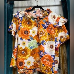 Floral Ruffle Sleeve Blouse